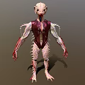 Game and Movie Alien Monster Character with Large Eyes Red Torso and Spiked Limbs