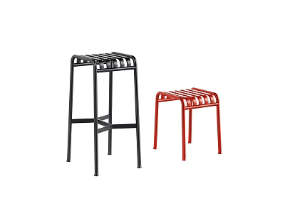 Modern Minimalist Bar Stools With Black Red Metal Frame And Slatted Design 3d model