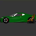 Green Sports Car With Sleek Body And Orange Seats On Reflective Surface