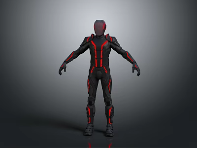 Sci Fi Character In Black And Red Armor Full Body Standing Pose 3d model