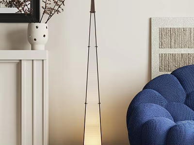 Modern Floor Lamp in Living Room with Blue Sofa White Fireplace and Decorative Painting 3d model
