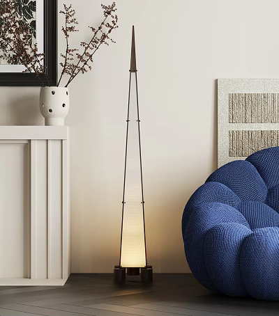 Modern Floor Lamp in Living Room with Blue Sofa White Fireplace and Decorative Painting 3d model