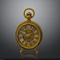 Golden Pocket Watch With Roman Numerals Intricate Gears And Decorative Base