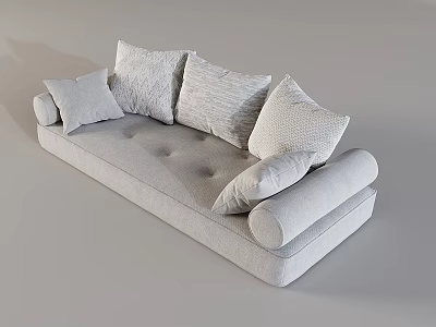 Light Gray Sofa with Multiple Cushions and Rounded Armrests in Modern Minimalist Design 3d model