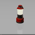 Vintage Red And Brown Decorative Lantern With Glass Shade And Metal Base Furniture Piece