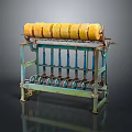 Vintage Industrial Machine With Yellow Cylindrical Rollers And Blue Green Metal Frame