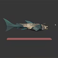 Green And Beige Fish Creature With Long Tentacle On Blue And White Checkered Pink Base