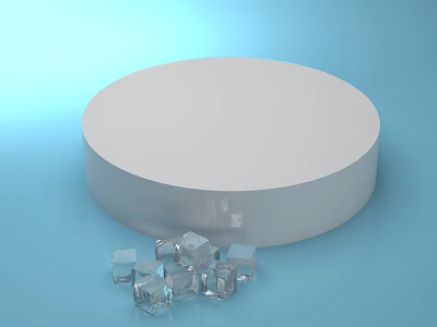 Stylish White Round Display Shelf on Light Blue Background with Transparent Cubes in Front 3d model
