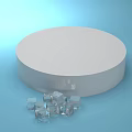 Stylish White Round Display Shelf on Light Blue Background with Transparent Cubes in Front 3d model