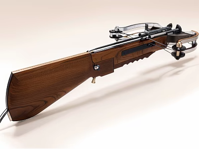 Handheld Wooden Crossbow Weapon With Metal Trigger Precision Sight And Bowstring 3d model