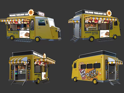 Yellow Food Truck Design With Awning Menu Display And Side Windows 3d model