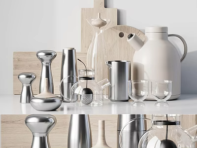 Stylish Kitchenware Display With Metal And Glass Pieces 3d model