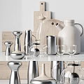 Stylish Kitchenware Display With Metal And Glass Pieces