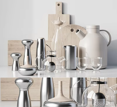 Stylish Kitchenware Display With Metal And Glass Pieces 3d model Stylish Kitchenware Display With Metal And Glass Pieces 3d model