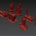 Futuristic Architecture 3D Model Featuring Modern Tall Structures With Geometric Designs And Metallic Exteriors