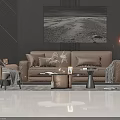Modern Sofa Coffee Table Set With Decorative Wall Art And Pendant Lighting