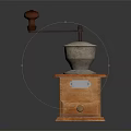 Vintage Manual Kitchen Grinder With Wooden Base And Stone Bowl As Traditional Kitchen Appliance