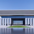 Modern Museum Building Featuring Glass Facade Horizontal Lines White Stone Walls And Lawn Front
