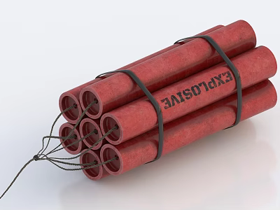 Red Dynamite Sticks Bundled With Black Straps And Fuse Featuring Text SA15010X3 3d model