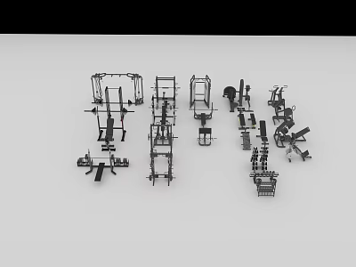 Comprehensive Fitness Equipment Collection Including Training Racks Dumbbells Lifting Benches and Treadmills for Home Workouts 3d model