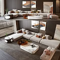 Modern L Shaped Sofa with Decorative Pillows and Marble Coffee Table Set