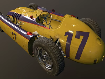 Classic Yellow Racing Car With Purple Stripes And Number 17 Vintage Design 3d model