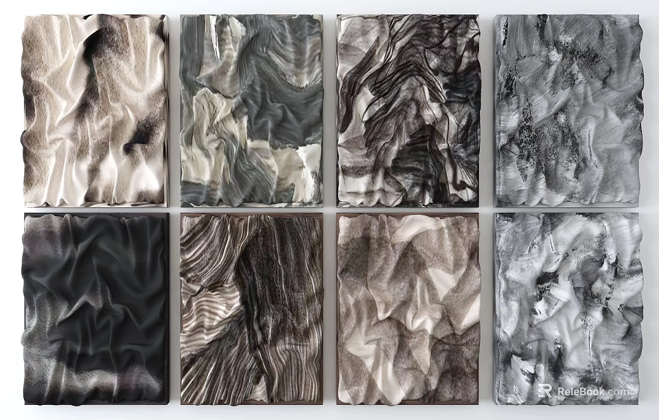 Various Textured Black White Gray Wall Decor With Diverse Patterns And Designs 3d model