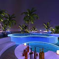 Futuristic Stunning Rooftop Night Lounge With Illuminated Pools Unique Domes And Lush Tropical Palm Plants