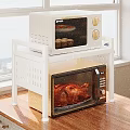 Decorative Ornament Combination With White Double Layer Rack Oven Microwave And Kitchen Food