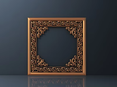 Golden Carved Frame With Intricate Geometric Patterns And Corner Decorations On Dark Background 3d model