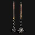 Medieval Spiked Flail Weapon With Wooden Handle And Metal Chain Design