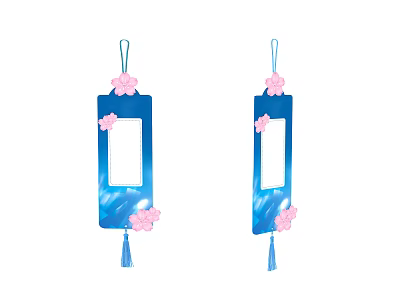 Elegant Decorative Blue Bookmarks Featuring Pink Cherry Blossoms And Tassels 3d model