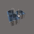 Commercial Kitchen Stainless Steel Worktop Setup With Double Faucets And Multiple Sinks 3d model