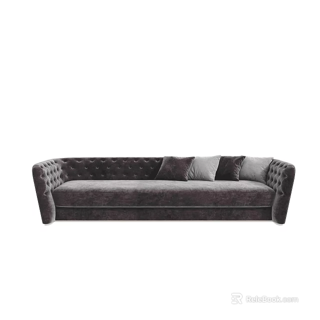 Dark Gray Velvet Sectional Sofa With Button Tufted Back And Square Arms 3d model