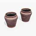 Brown Ceramic Jars With Woven Texture And Black Interior For Household Use 3d model