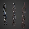 Three Metal Chains with Different Rust Levels on Dark Background 3d model