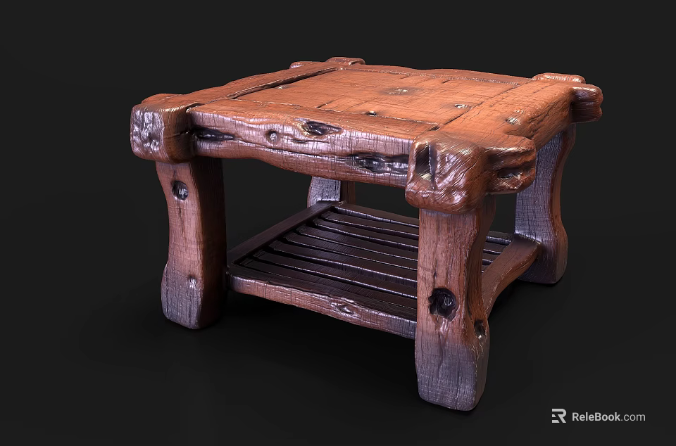 Rustic Wooden Outdoor Sofa With Lower Shelf And Natural Finish Design 3d model 