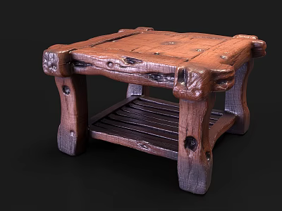 Rustic Wooden Outdoor Sofa With Lower Shelf And Natural Finish Design 3d model