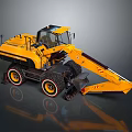 Yellow Wheeled Excavator with Large Arm and Heavy Duty Wheels for Construction Work