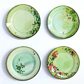 Elegant Decorative Plates with Bird Flowers and Butterfly in Green Design