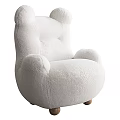 White Plush Single Sofa with Cute Ear Shaped Backrest Rounded Armrests and Wooden Legs