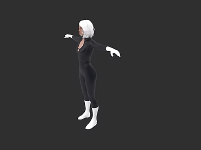 Woman With White Long Hair Standing In Black Bodysuit White Gloves And Boots 3d model