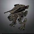 Detailed Mechanical Robot Character With Quadruped Legs And Cannon Featuring Metallic Structure