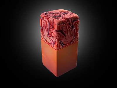 Red Square Block With Textured Top And Red Orange Gradient On Black Background 3d model