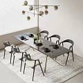 Modern Dining Table Set With Black Tabletop And Black Frame White Cushion Chairs 3d model