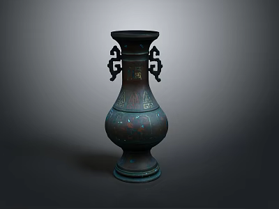 Ornate Antique Bronze Vase With Double Handles And Intricate Patterns 3d model