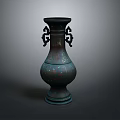 Ornate Antique Bronze Vase With Double Handles And Intricate Patterns 3d model