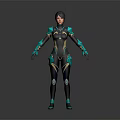 Futuristic Humanoid Character With Black Gold Teal Sci Fi Tech Outfit 3D Design