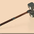 Medieval Style Battle Hammer With Metal Head And Wooden Textured Handle As Weapon