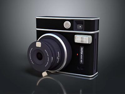 Vintage Polaroid Camera With Classic Black Body Flash And Detachable Lens 3d model